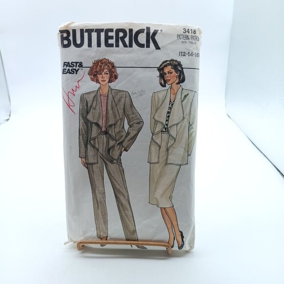 Vintage Butterick 3418 Misses Jacket Skirt & Pants Sewing Pattern Size 12-16 - Picture 1 of 2